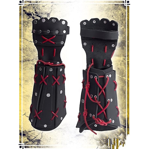 2 st medeltida samurajläder rustning armguard bågskytte armvakt riddare vante handledsskydd steampunk långa handskar vambraces（svart）