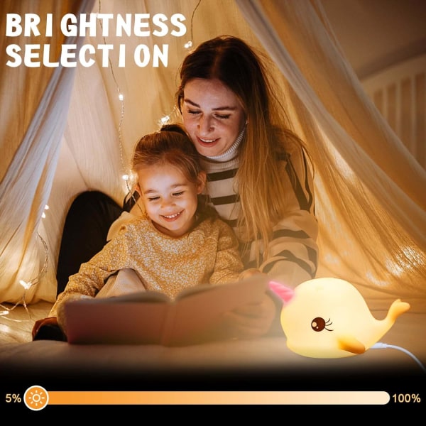 Narwhal nattlampa för barn - 7-färgad nattlampa med timer