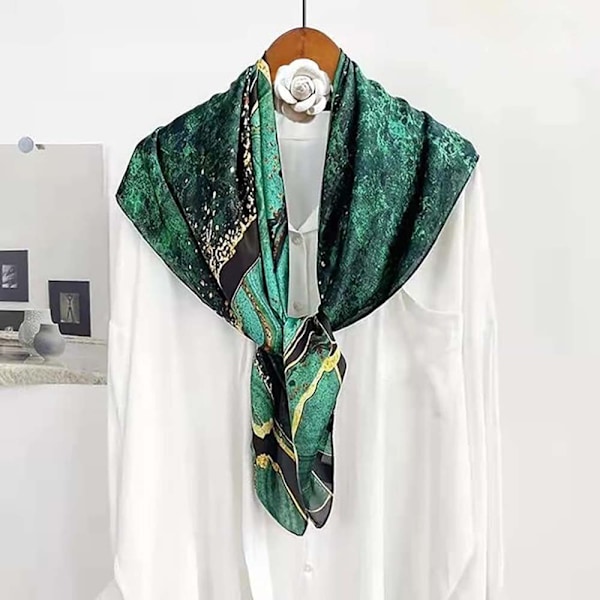 Silkescarf, damhalsduk, fyrkantig tryckt halsscarf