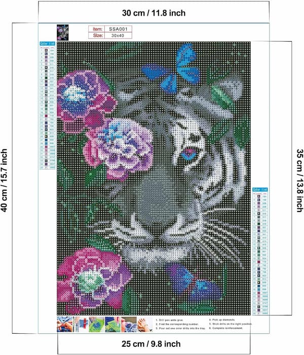 30x40cm Diamantmaleri Tiger, Diamantmaleri Kit til Voksne, D