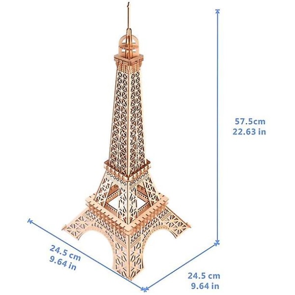 Eiffeltornet 3d träpussel för barn och vuxna 23 tum (58 cm) monterad hjärnteaser konstruktion byggstenar