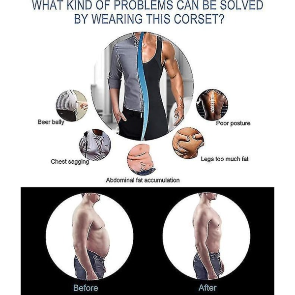 Shapewear för män, bodysuit Helkroppsformare, kompressionsslimmande dräkt Andas (S Svart)