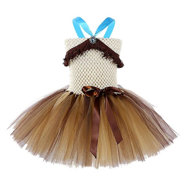 Prinsesse Tutu Moana Pocahontas Kjole Blomsterpige Kjole Tulle Kjoler Cosplay Kostume（S(2-3Y) Beige）