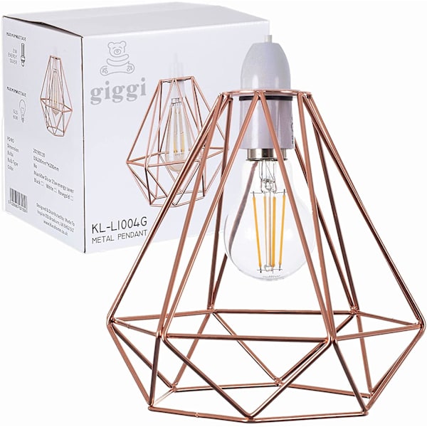 Rosegull taklampe i metall med lampeskjerm i kurvdesign, industriell stil (Rosegull)