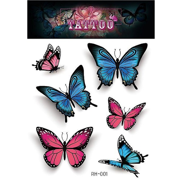 10 kpl perhos tatuoinnit lapsille naisille 3d tatuoinnit, väri vartalo taide väliaikaiset tatuoinnit, perhos juhla lahjat（B）