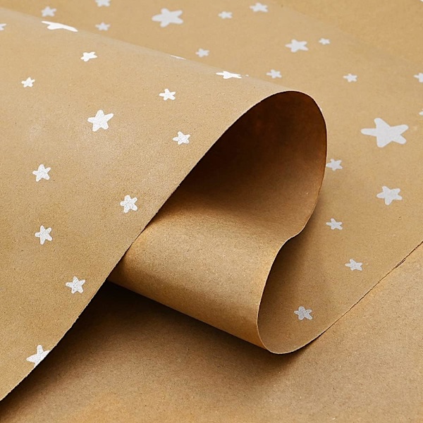 (10m x 44cm, stjärna) 10m rulle kraft vitt presentpapper