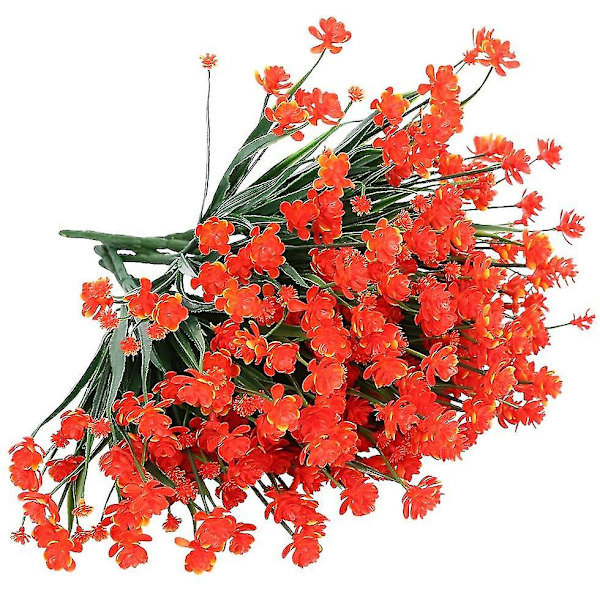 8 Buketter Utomhus Konstgjorda Falska Blommor Buskar Uv-Resistenta Växter, Faux Plastgrönska (röd)