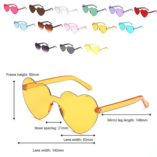 Godisfärgade hjärtformade solglasögon Fashion Rimless Körsolglasögon för vuxna Gröna