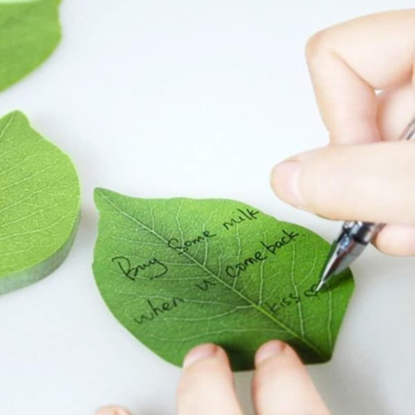 4 stk Smukke Grønne Bladformede Sticky Notes Stickers