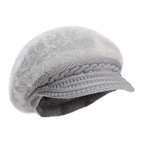 Kvinde Piger Peaked Beanie Hat Visor Beret Hat Vinter Termisk Bager Grå