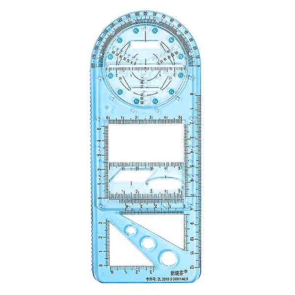 Multifunktionell ritverktyg i plast, matematiskt geometriskt ritverktyg, blå