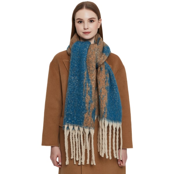 Stickad sjal, vinter tofs halsduk sjal, 180x40cm