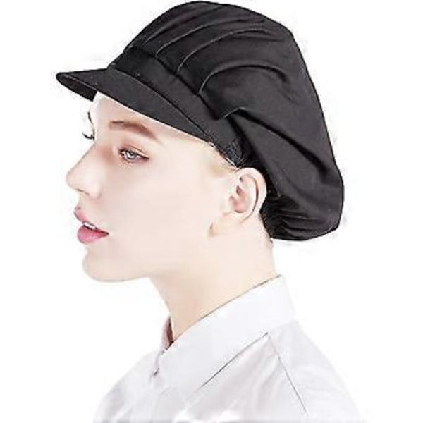 1 STK Unisex Kokkehatt Elastisk Kokkelue Kjøkken Baking Matlaging Hatt for Menn Kvinner med Skygge - Svart