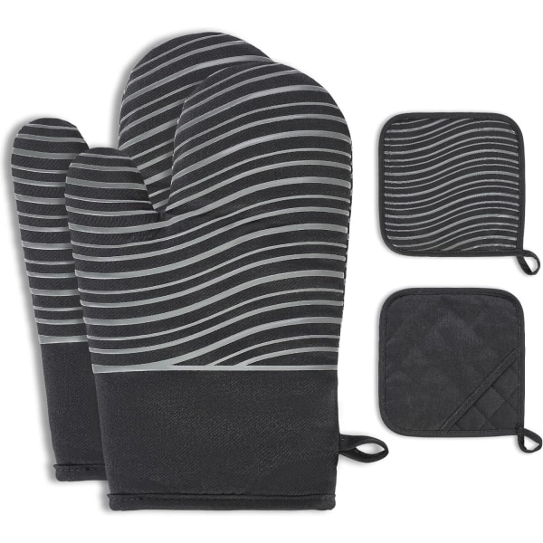 Set of 4 Oven Mitts, Oven Mitts with Non-slip Silicone Design, Ov