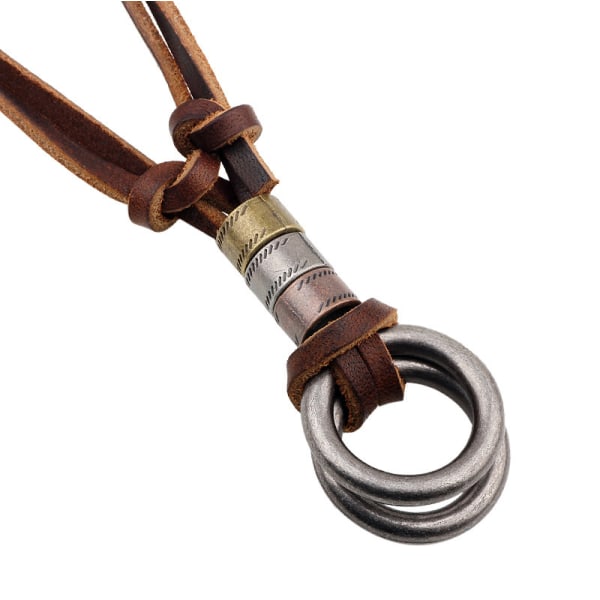 Mode anneau pendentif collier en cuir de vache collier en corde de cuir tillbehör, mode collier homme