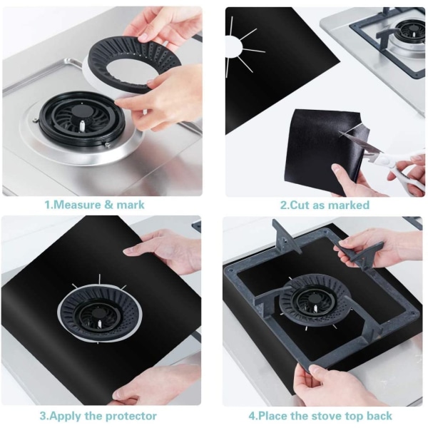 8 stk. genanvendelige gasbrænderdæksler, non-stick, varmebestandige, sorte, 27 x 27 cm, tykke