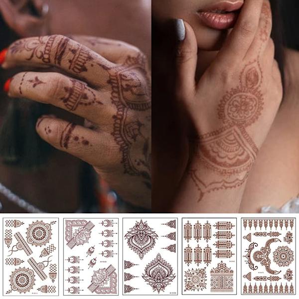 Väliaikaiset Tatuoinnit, Henna Tatuoinnit Ruskeat Punaiset Tatuoinnit Tarrat Pitsi Väliaikaiset Tatuoinnit Vedenpitävät Kehon Tarrat Naisille Tytöille Kehon Taide 6 Arkkia
