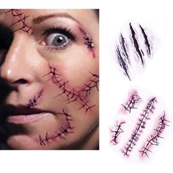 10 x Halloween Zombie Scars tatueringar klistermärken med falskt skorvblod