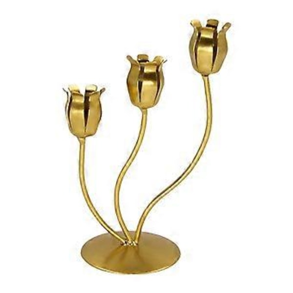 Multifunktionel jernlysestage, nordisk elegant blomsterform, metal, konisk lysestage, kandelaber til forskellige rumindretninger Golden three heads