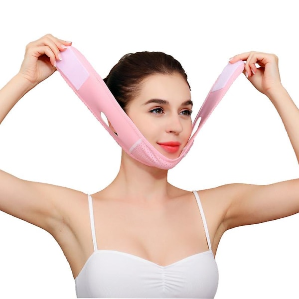 Gjenbrukbar V-linjemaske ansiktsslankebelte Dobbeltkrok Fast løftereduksjon (rosa)