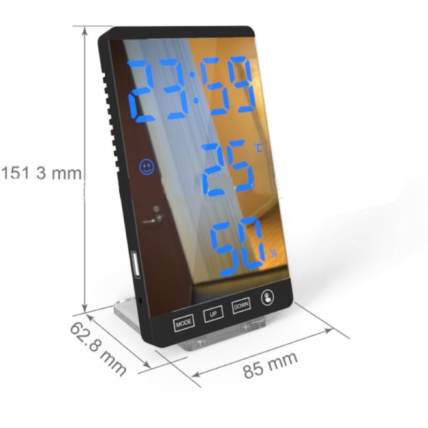 LED-spegelklocka termometer och hygrometer elektronisk väderklocka
