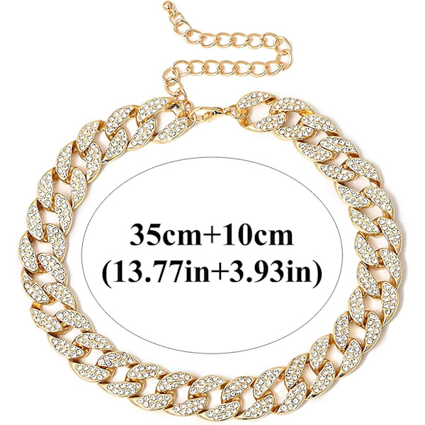 Rhinestone Curb Cuban Link Chain Choker for Kvinner Unisex Cool Hip Hop Miami Cuban Diamond-cut Chain