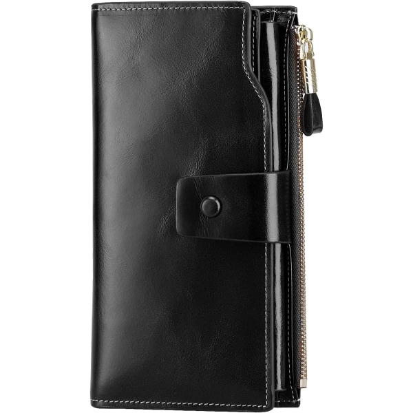 Damepung RFID Blokerende Ægte Læderpung Bifold Wallet Sort