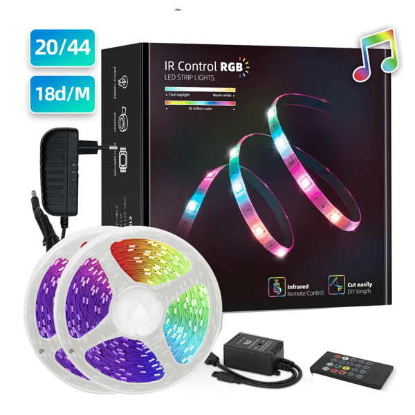 10M LED-stripe, Bluetooth LED-striper med APP-kontroll og 20 knapper
