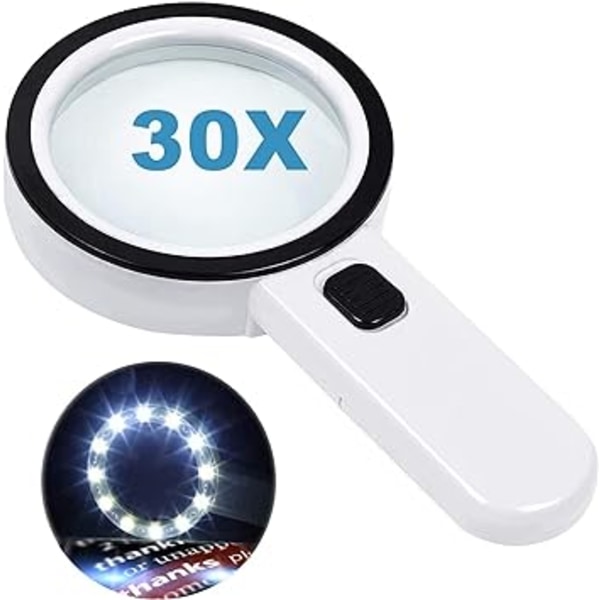Suurennuslasi 12 LED-valolla, 30X Double Glass Lens Handhe