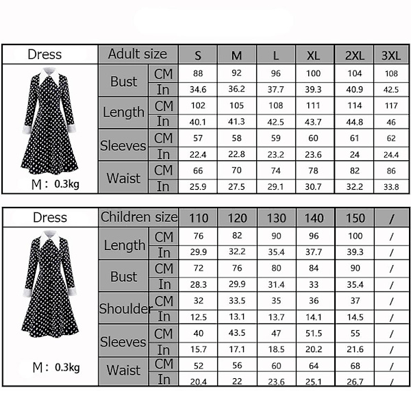 Wednesday Addams -perhepuku tytöille ja naisille Halloween-karnevaaliasu (110cm)