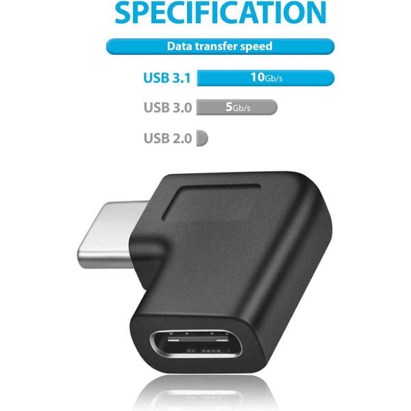 Retvinklet USB C-adapter, 90 graders USB C til USB Type-C han til