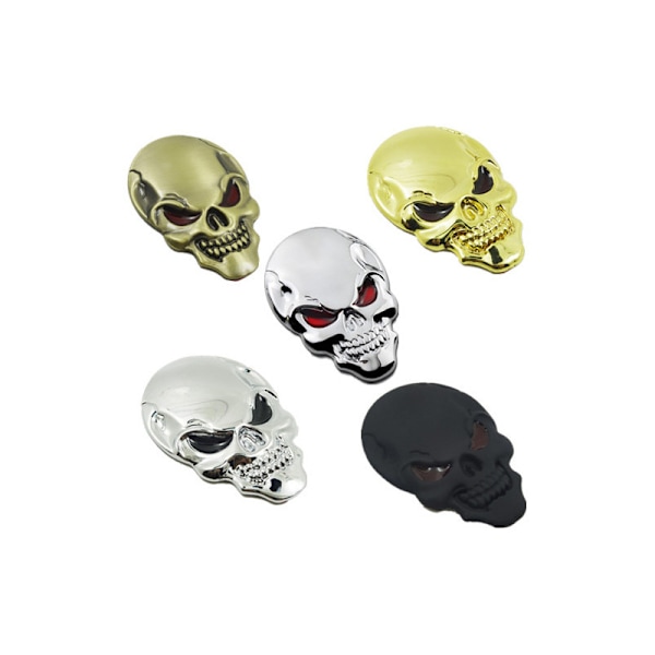 3d en metall Noir Tête de mort Autocollant auto logotyp Emblème badge Autocollant，Skull head carrosserie étiqueteuse, 5 delar