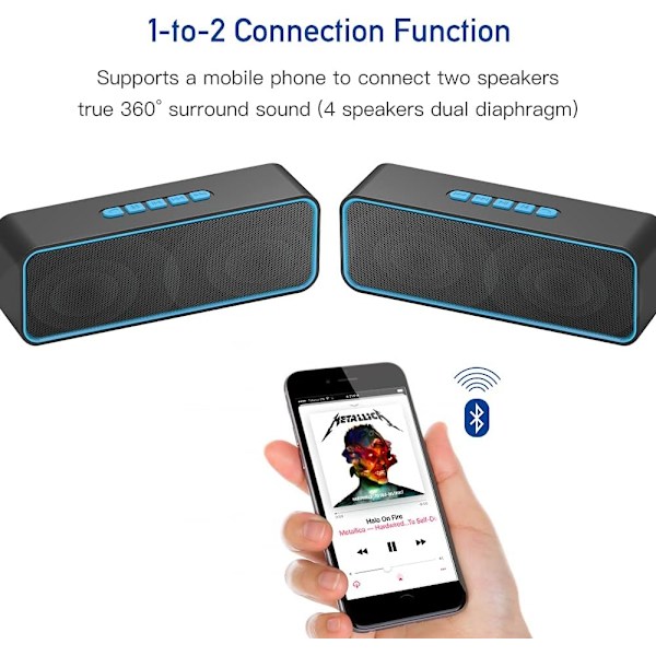 Bluetooth-högtalare Bärbar Bluetooth 5.0-högtalare med 3D Hi-Fi St