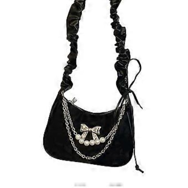 Mode Sløjfer Retro Håndtaske Til Damer Alsidig PU Læder Underarmstaske Casual Skuldertaske Crossbody Taske Sort Black