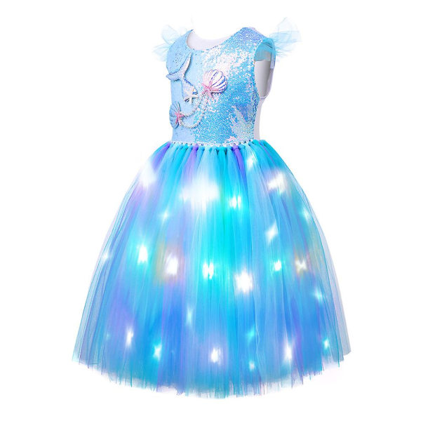 Princess Tutu Girls Led Glow Mermaid Princess Dress Flying Sleeve Dress for Halloween kostym（150cm）