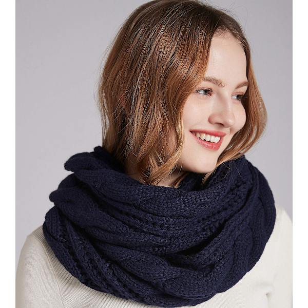 Dame Vinter Strikket Infinity Skjerf Mote Tykk Varm Sirkel Loop Skjerf（Blå）