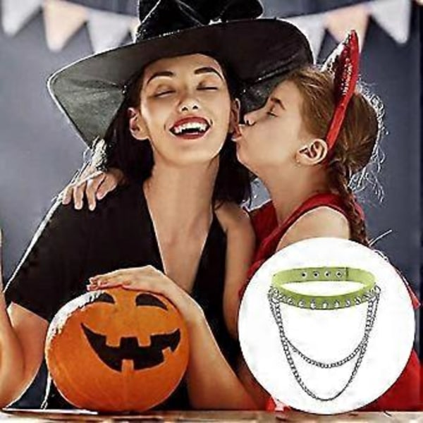 Piggbelagt choker-halskjede i lær for alternative moteentusiaster Green