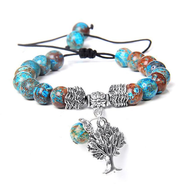 8mm Tree Of Life Chakra Armbånd, Reiki Healing Balancing Lucky Charm Stretch Stone Beads Armbånd For Unisex（M）