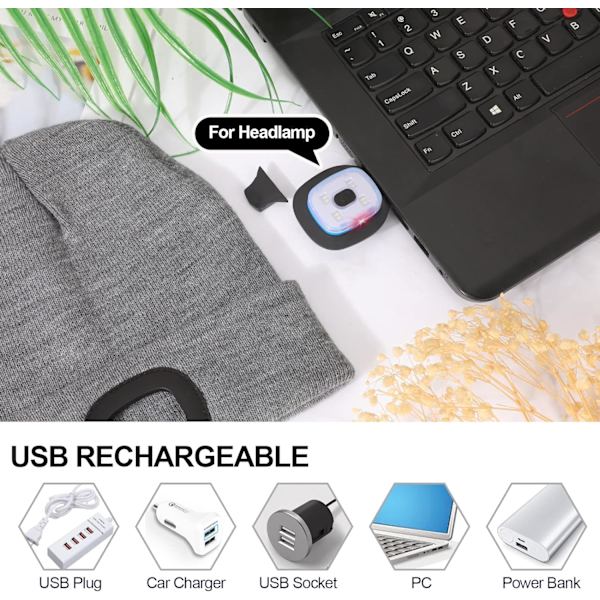 USB Laddningsbar 4 LED Mössa, Luminous Cap Belysning och Blinkande