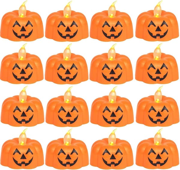 16 stk. LED-lys, græskarlys, te-lys, batterier, Halloween