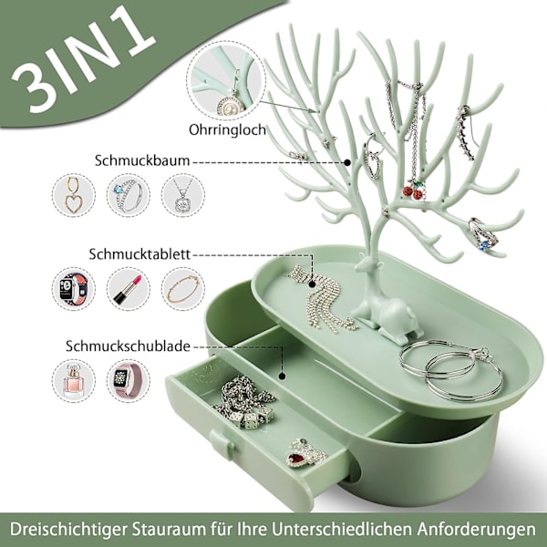 Hjortehorn Smykkestakk Med Skuffer, Smykke Tre Jenter, Plast Smykkeholder, Ørepynt Stativ/ring Stativ/kjede Stativ（C）