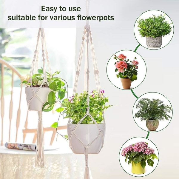 2pcs Macrame Plant Hanger  White Handmade Cotton Rope Indoor Outdoor Hanging Plant Pot（25）