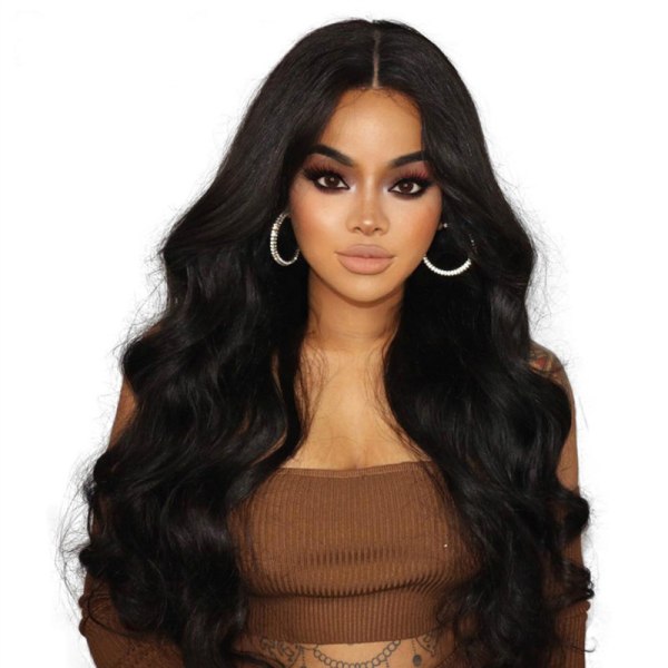 Curly Middle Parted Hair Women Wig, Long Black Hair, Chemical Fib