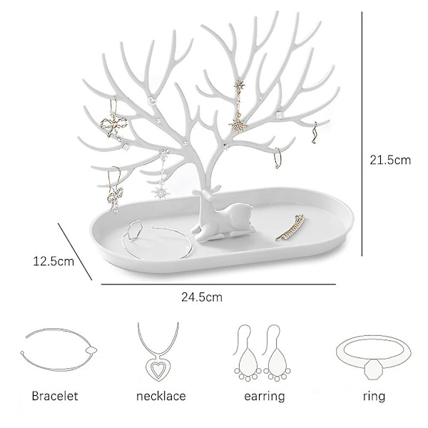 Gevir Smykkestativ, Dekorativt Smykketræ, Halskædeopbevaring, Armbåndsstativ, Hjortegevir Trædesign Armbånd Halskæde Smykker（C）