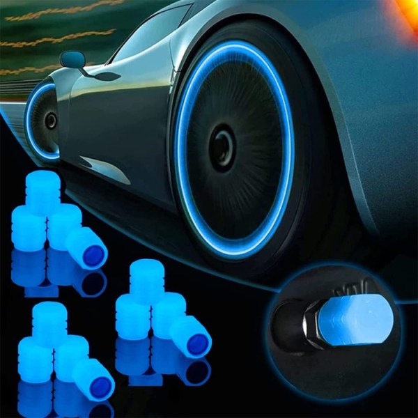 Ett set med 12 blå fluorescerande ventilpluggar för bildäck, universal lumi