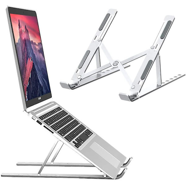 Bærbar computer stand, højdejusterbart varmeafledningsstativ til skrivebord, sammenklappelig skridsikker computerholder sølv（Sølv）