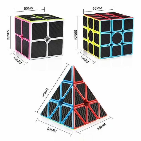 Speed Cube Set Karbonfiber 2x2 3x3 Pyraminx Bundle, Magiske kubepuslespill for barn