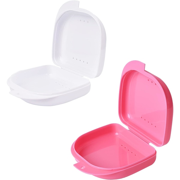 2 stk. proteseboks proteseholder beholder til delprotese (pink +