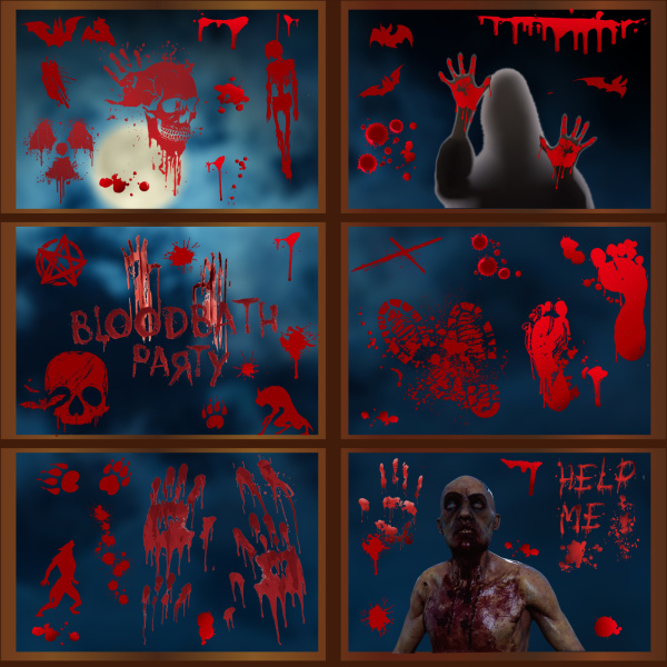 Halloween Window Stickers Bloody Hands Scary Halloween Window Cli