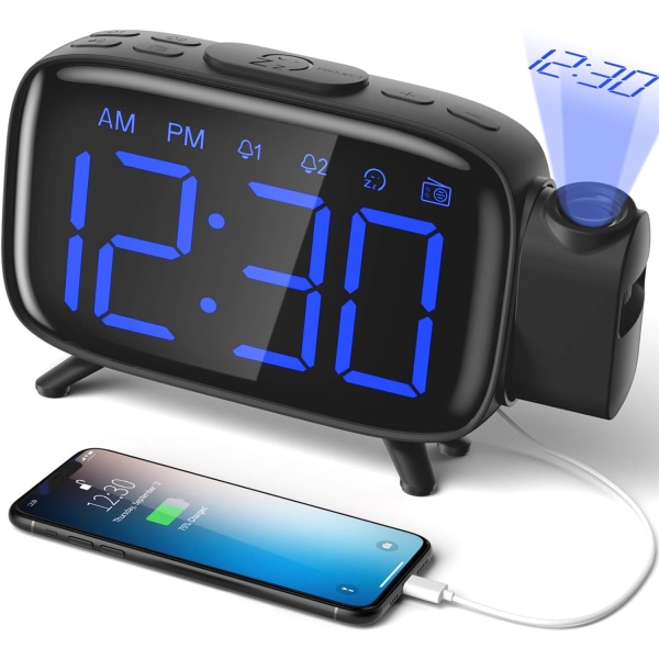 Projektionsväckarklocka Radio Digital väckarklocka med 3 ljusstyrkor